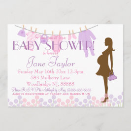 Roze en Paarse Silhouette Baby shower Kaart