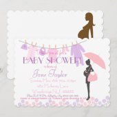Roze en Paarse Silhouette Baby shower Kaart (Voorkant / Achterkant)