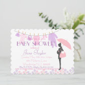 Roze en Paarse Silhouette Baby shower Kaart (Staand voorkant)
