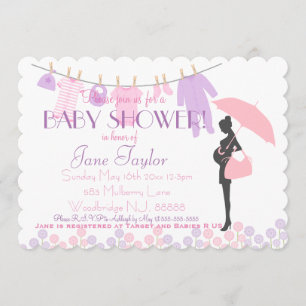 Roze en Paarse Silhouette Baby shower Kaart