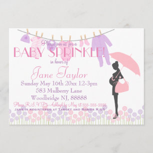 Roze en Paarse Silhouette Baby Sprinkle Kaart