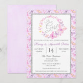 Roze en Paarse Silver Butterfly Baby shower Kaart (Voorkant / Achterkant)