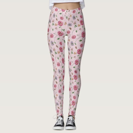 Roze en Paarse sinaasappel Leggings (Voorkant)