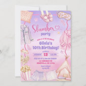 Roze en Paarse Sleepover Slumber Verjaardagsfeest Kaart (Voorkant)