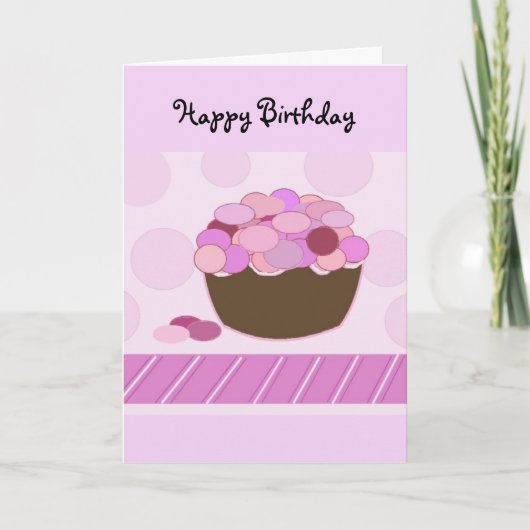 Roze en Paarse Smartie Cupcake Kaart (Voorkant)