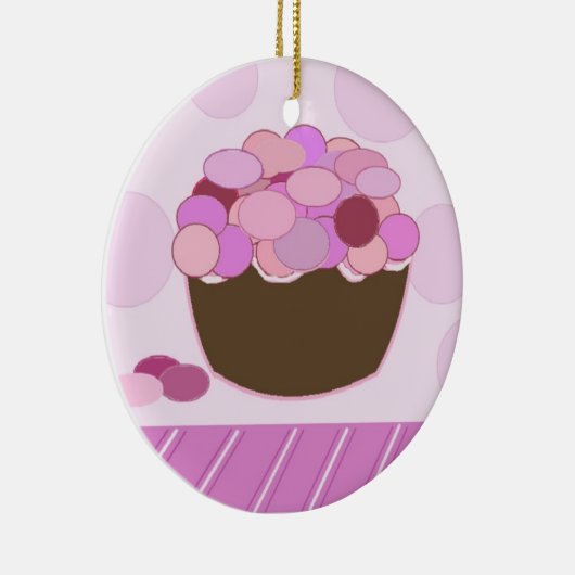 Roze en Paarse smartie Cupcake Keramisch Ornament (Rechts)