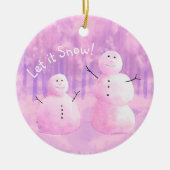 Roze en Paarse Sneeuwman Keramisch Ornament (Voorkant)