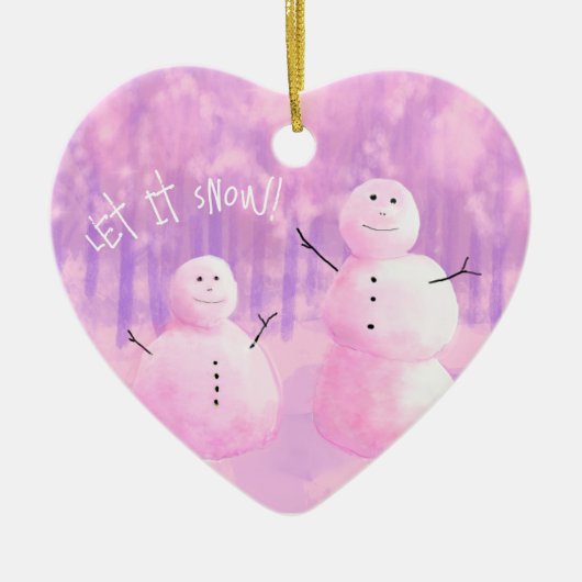 Roze en Paarse Sneeuwman Keramisch Ornament (Voorkant)