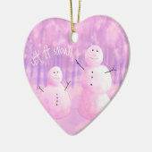 Roze en Paarse Sneeuwman Keramisch Ornament (Links)