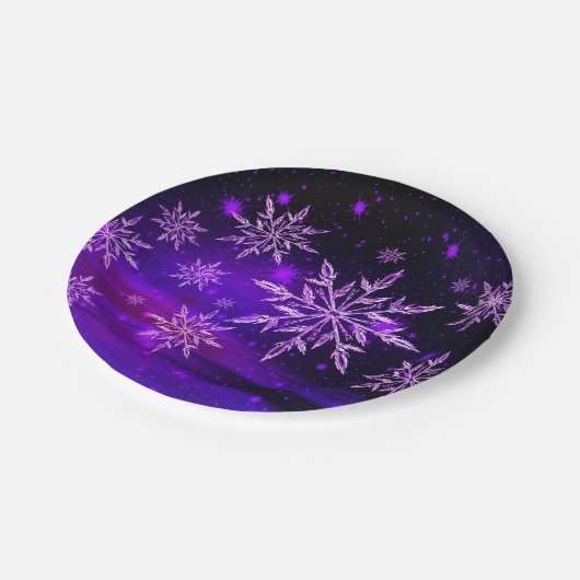 Roze en paarse sneeuwvlokken winter sneeuwvlok papieren bordje (Gekanteld)