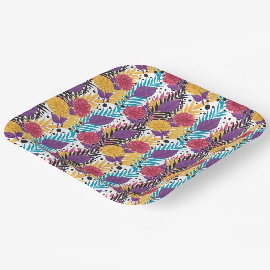 Roze en paarse snijbloemen met ingewikkelde bloemb papieren bordje (Gebogen)