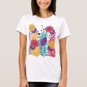 Roze en paarse snijbloemen met ingewikkelde bloemb t-shirt