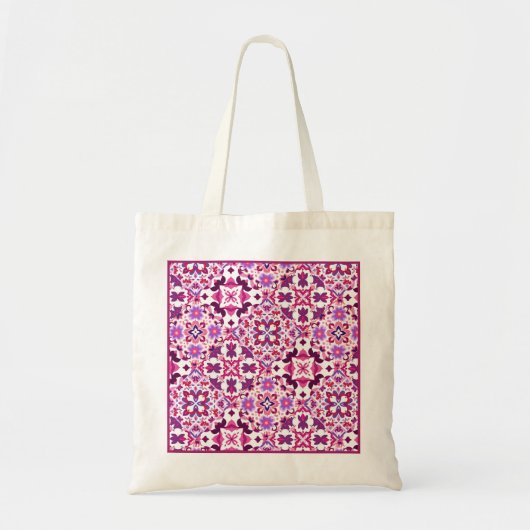 Roze en Paarse Spaanse Tegels met Initialen Tote Bag (Voorkant)
