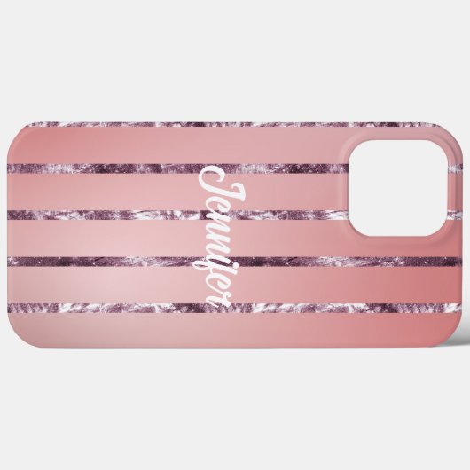 Roze en Paarse Sparkle Stripes Aangepaste naam Case-Mate iPhone Case (Achterkant (horizontaal))