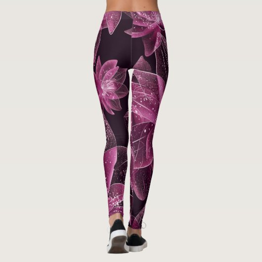 Roze en Paarse Sparkling Flower Leggings (Achterkant)