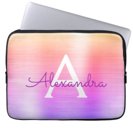 Roze en Paarse stalen monogram roestvrij staal Laptop Sleeve