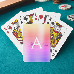Roze en Paarse stalen monogram roestvrij staal Pokerkaarten