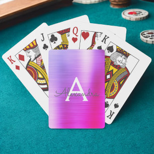 Roze en Paarse stalen monogram roestvrij staal Pokerkaarten