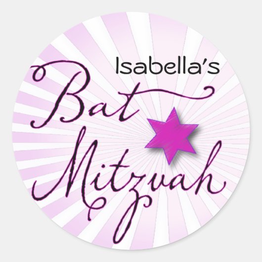Roze en paarse starburst Bat Mitzvah Ronde Sticker (Voorkant)