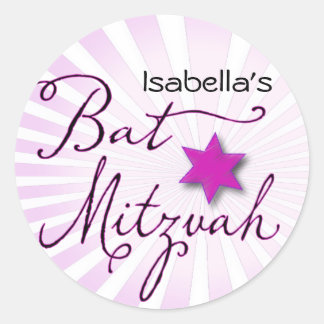 Roze en paarse starburst Bat Mitzvah Ronde Sticker