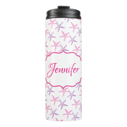 Roze en Paarse Starfish Aangepast Thermosbeker (Voorkant)