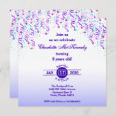 Roze en Paarse sterren en streamers verjaardag Kaart (Voorkant / Achterkant)