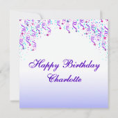Roze en Paarse sterren en streamers verjaardag Kaart (Achterkant)