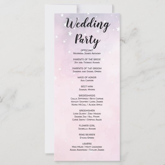 Roze en Paarse sterren hemelse bruiloft programma (Achterkant)