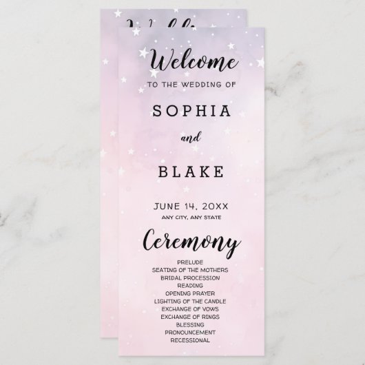 Roze en Paarse sterren hemelse bruiloft programma (Voorkant / Achterkant)