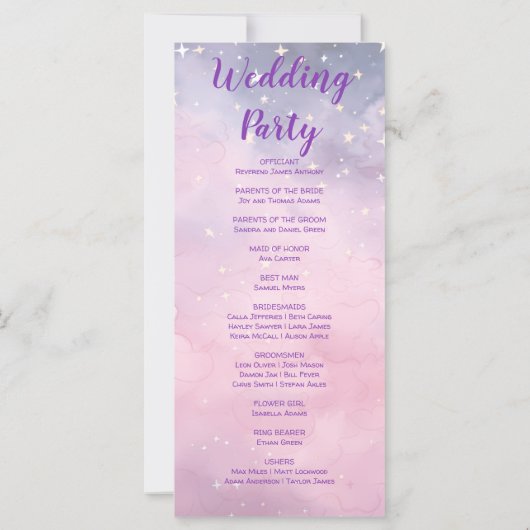 Roze en Paarse sterren hemelse bruiloft programma (Achterkant)
