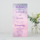 Roze en Paarse sterren hemelse bruiloft programma (Staand voorkant)