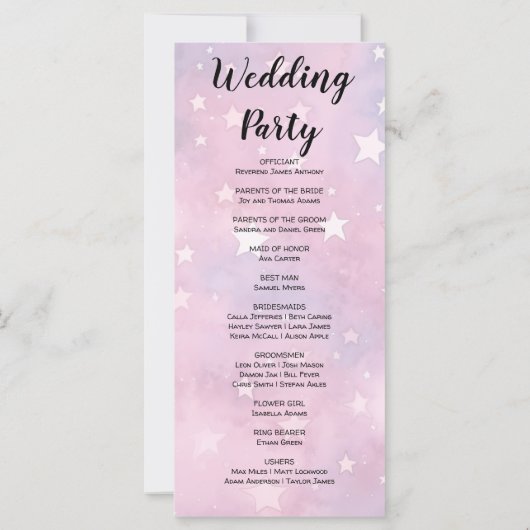 Roze en Paarse sterren hemelse bruiloft programma (Achterkant)