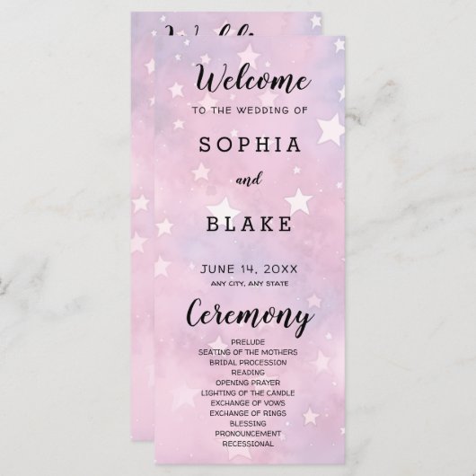 Roze en Paarse sterren hemelse bruiloft programma (Voorkant / Achterkant)