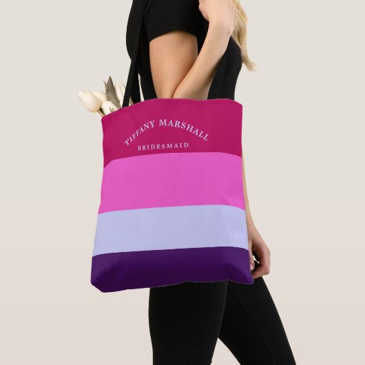 Roze en Paarse strepen Patroon Bridemaid Canvas ta Tote Bag (Dichtbij)