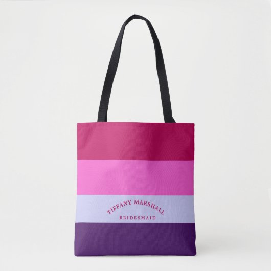 Roze en Paarse strepen Patroon Bridemaid Tote Bag (Voorkant)