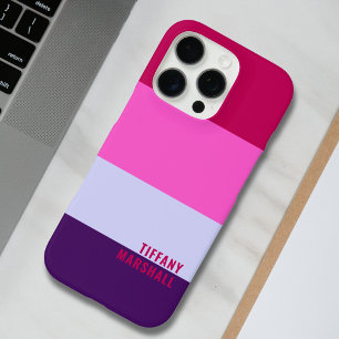 Roze en Paarse strepen Patroon Canvas tas iPhone 16 Pro Hoesje