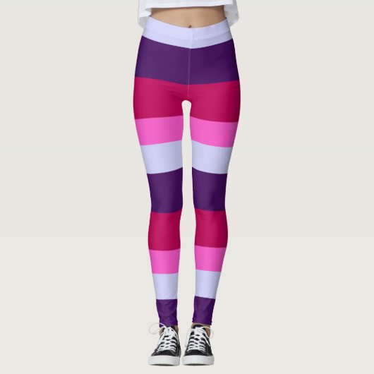 Roze en Paarse strepenpatroon Leggings (Voorkant)