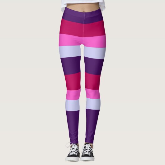 Roze en Paarse strepenpatroon Leggings (Voorkant)