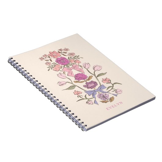 Roze en Paarse strikken en bloesems Notitieboek (Rechterzijde)