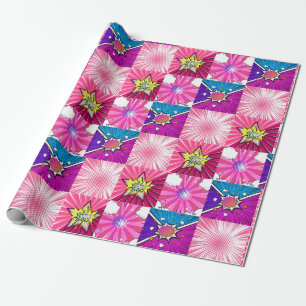 Roze en Paarse superheldenachtergrond Cadeaupapier