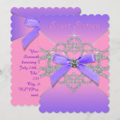 Roze en Paarse Sweet 16 verjaardagsfeestje Kaart (Voorkant / Achterkant)