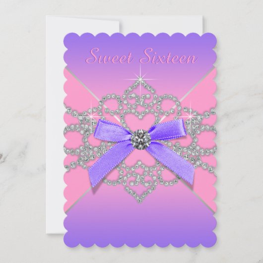 Roze en Paarse Sweet 16 verjaardagsfeestje Kaart (Voorkant)