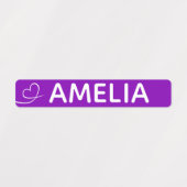 Roze en paarse swish hart aangepaste naam labels (Design 2)