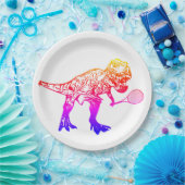Roze en Paarse T-Rex Dinosaur Tennis Player Papieren Bordje (Feest)