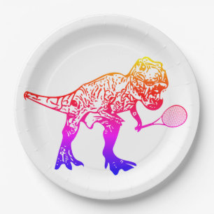 Roze en Paarse T-Rex Dinosaur Tennis Player Papieren Bordje