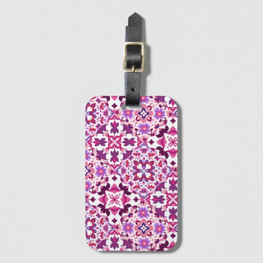 Roze en Paarse Tegels Bagagelabel (Voorkant (verticaal))