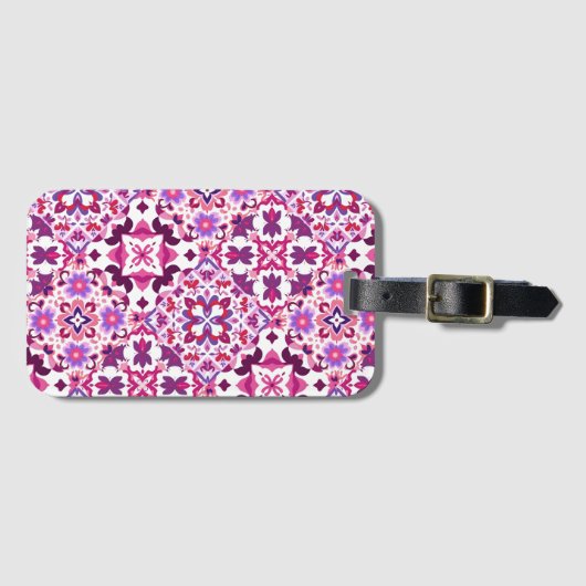 Roze en Paarse Tegels Bagagelabel (Voorkant (horizontaal))