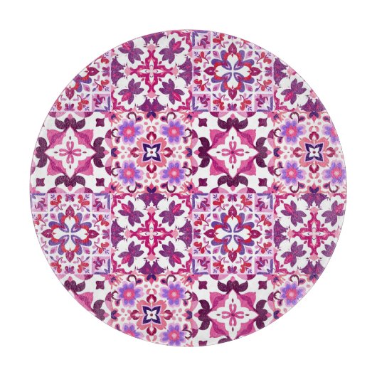 Roze en Paarse Tegels Snijplank (Voorkant)