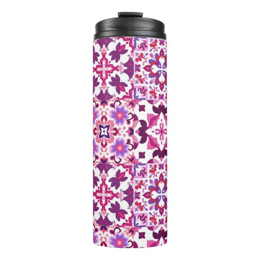Roze en Paarse Tegels Thermosbeker (Voorkant)