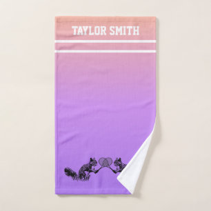Roze en Paarse Tennis Player met tekst Handdoek